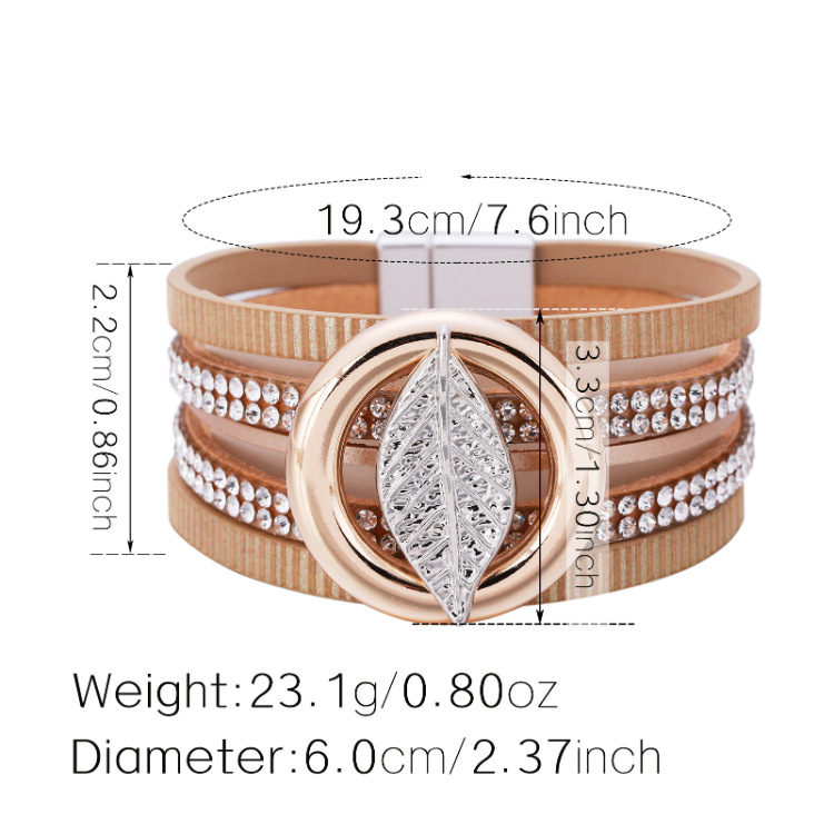 Bohemian Multilayer Hot Rhinestone Leaf Leather Bracelet