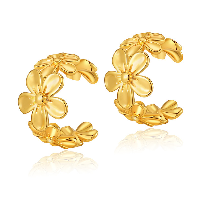7g Weight 18K Gold Plated Plating Material Earrings Classification 1 Pair Quantity 1 Pair Sweet Flower Plating Copper 18k Gold Plated Earrings