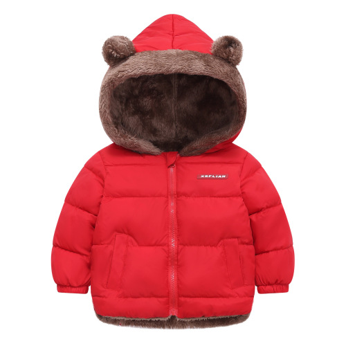 Children's winter padded cotton jacket for export, unisex, short sleeve, hooded outerwear for toddlers and young children
