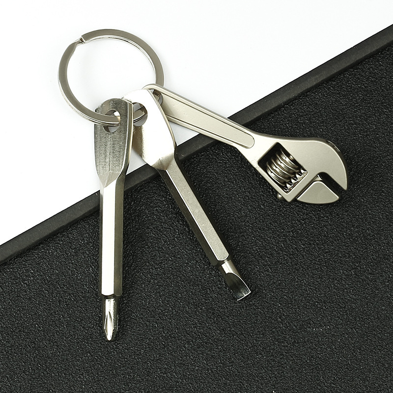 Metal Small Tool Set with Cross and Flathead Screwdriver, Keychain, Small Wrench, Multifunctional Keychain Tool Set Metal Small Tool Set with Cross and Flathead Screwdriver, Keychain, Small Wrench, Multifunctional Keychain Tool Set