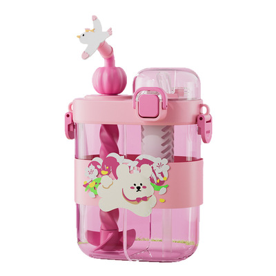 双饮分格杯食品级耐高温防摔可爱创意儿童杯学生便携户外运动水壶