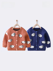 秋季寶寶長袖毛衣中小童休閒針織開衫雙層提花棉織上衣外套1-6歲