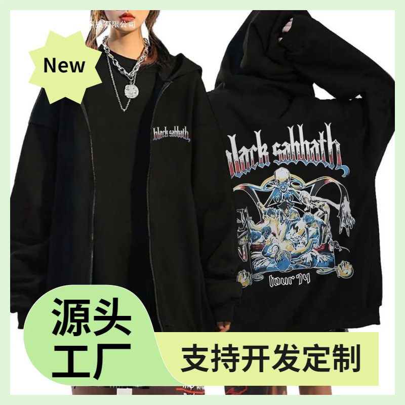 Heavy Metal Rock Band Black Sabbath Tour 1974 Zipper Hoodie Ozzy Osbourne Skull