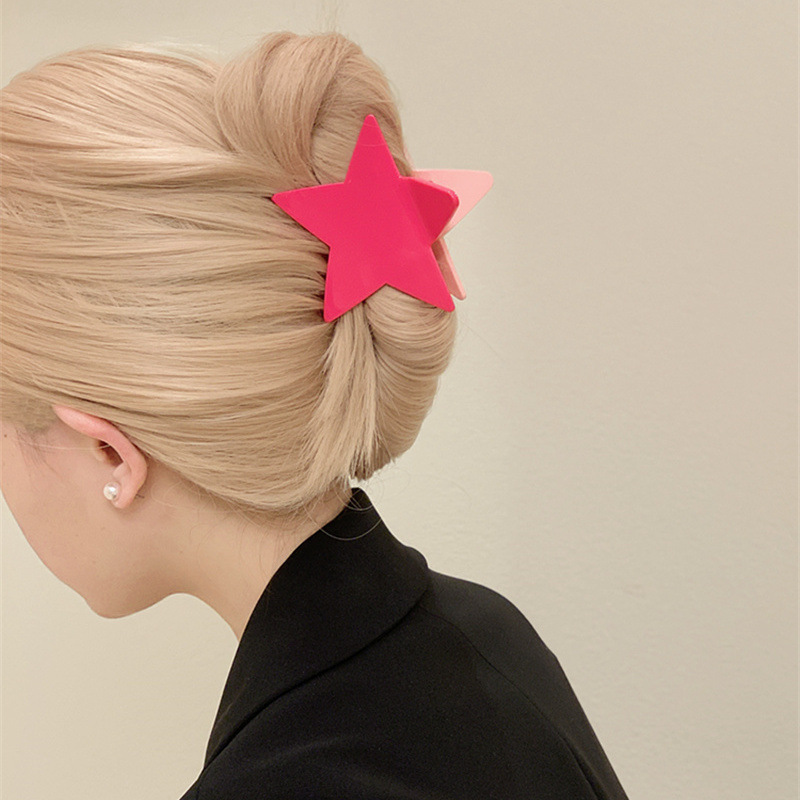 Korean design hair accessory, pink five-pointed star claw clip, double-sided star hair clip for the back of the head, one-piece hair accessory Korean design hair accessory, pink five-pointed star claw clip, double-sided star hair clip for the back of the head, one-piece hair accessory