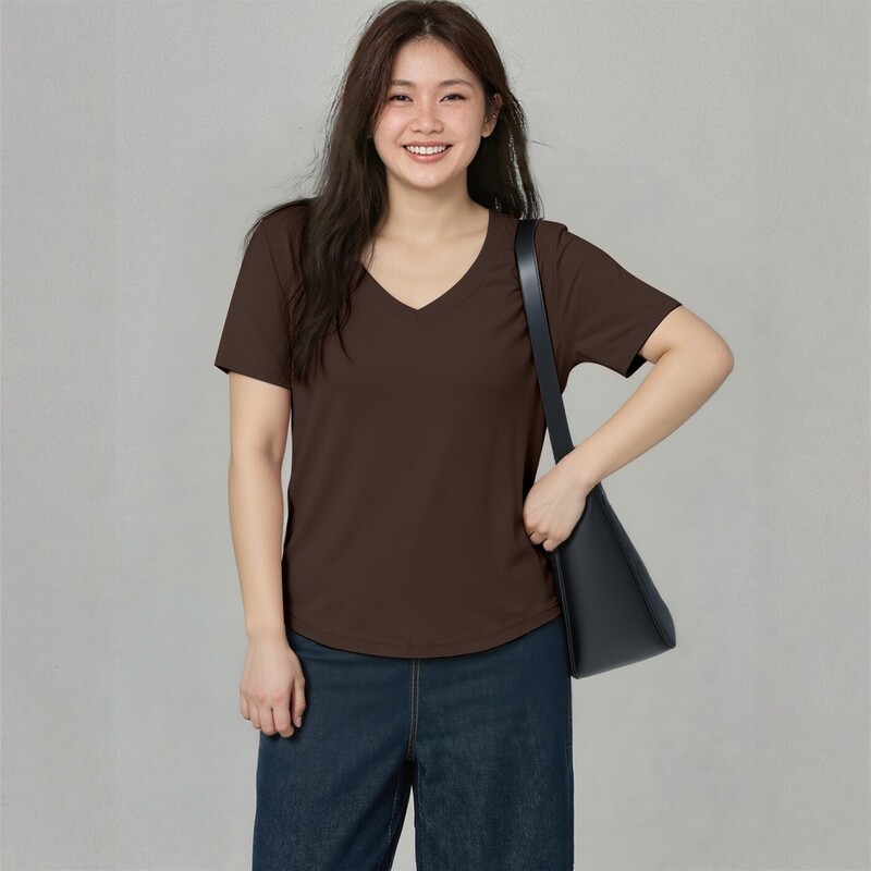 Plus-Size V-Neck T-Shirt for Women, Flattering and Stylish, Summer Top for Curvy Women 3633