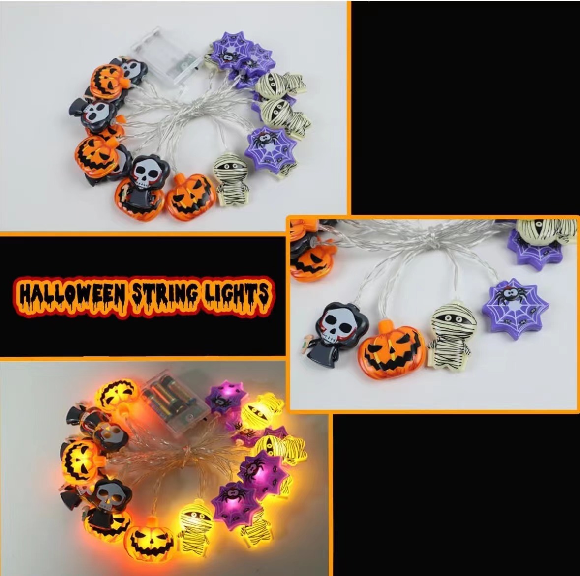 Luz decorativa de Halloween led fantasma telaraña colgante esqueleto calabaza bruja atmósfera lámpara cadena de escenas decoración
