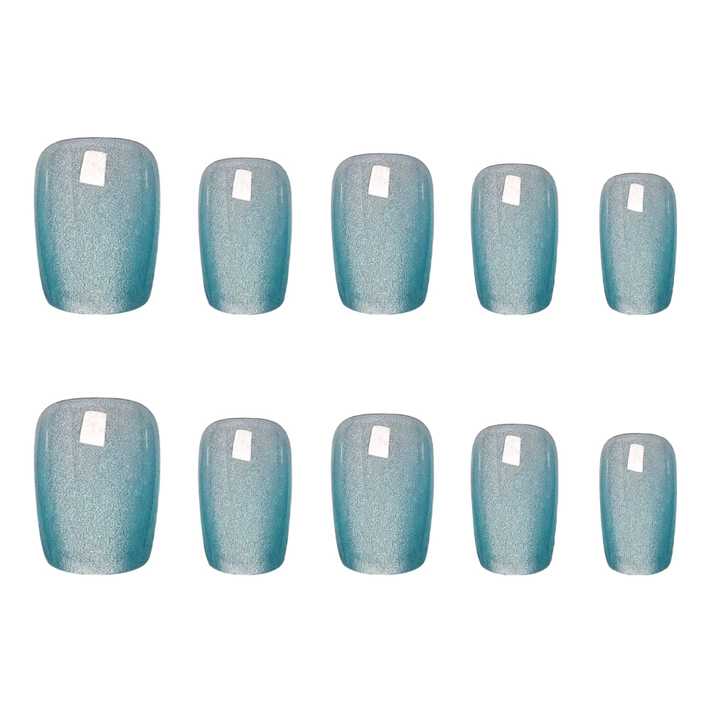 10 piezas de parche de uñas de código dividido, brillo azul hielo silencioso, ojos de gato, uñas postizas, color sólido, uñas portátiles hechas a mano frías image 6