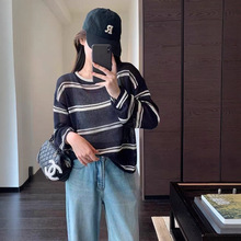 氛围感 洋气感miu系条纹长袖T恤百搭显瘦打底衫女25新T0917D