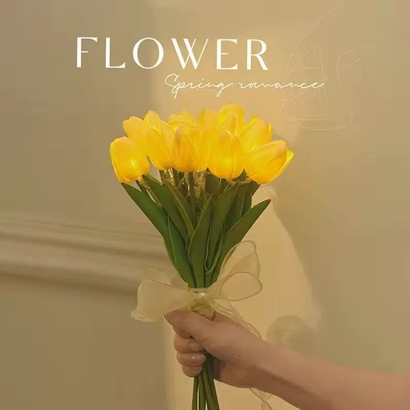 Korean-style simulated tulip bouquet, hand-held wedding/ceremony prop, multi-count LED and non-LED options
