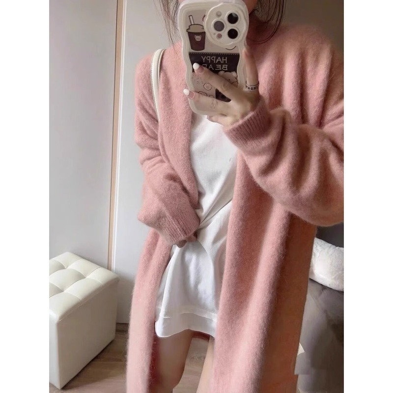 クロスボーダーの香風が膝を越えた中のロングニットのカーディガンの女性服はゆったりとしていて、柔らかくて、優しい純色のセーターのコートです。|undefined