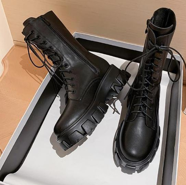 Martin-Stiefel in Übergröße für Damen im Herbst und Winter, neue mittellange Stiefel im britischen Stil mit seitlichem Reißverschluss und dickem Absatz_voghion.com