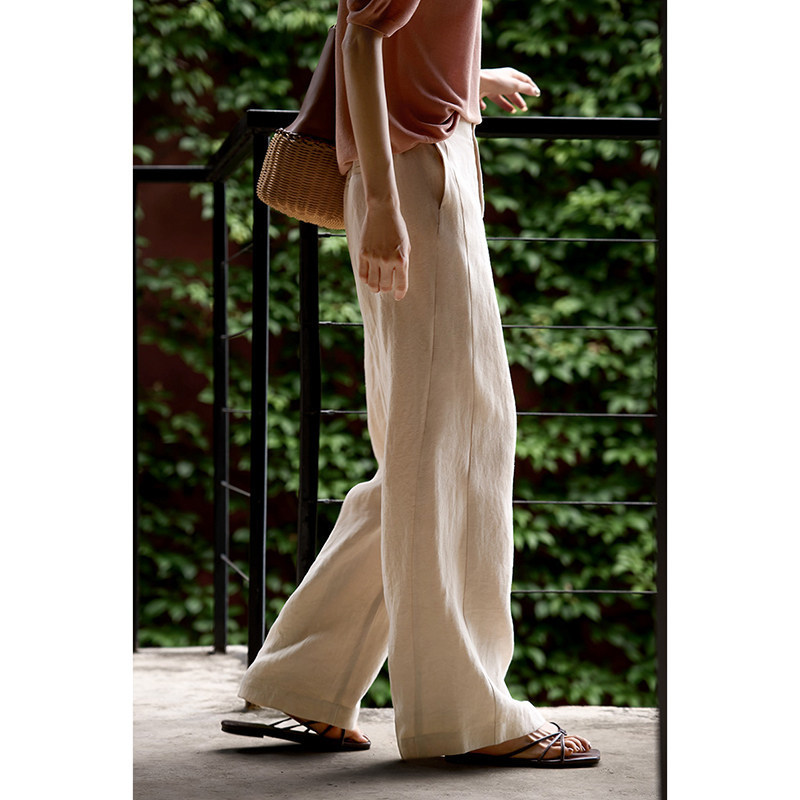 Qiao Mi "Freedom Pants • Hemp Series" Light-Colored Seamless Drapey Slimming Straight-Leg Linen Casual Pants for Women Summer