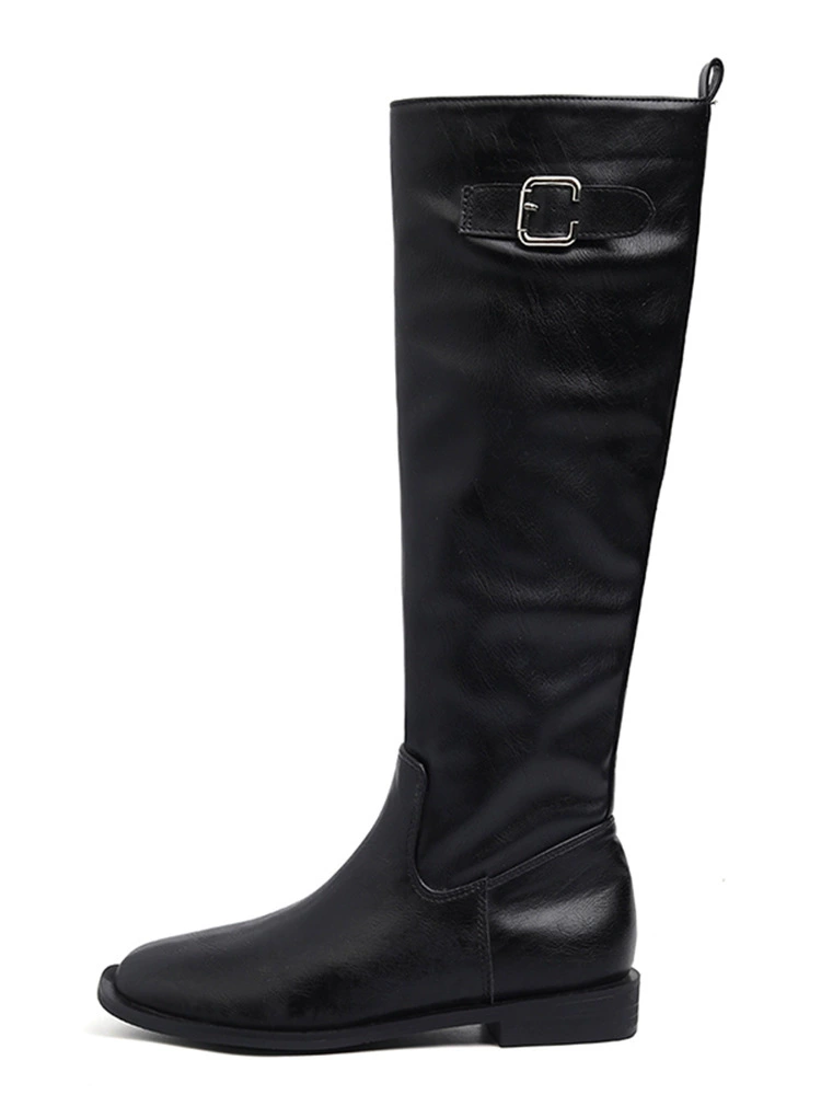Leather demi-season universal high boots, fitted