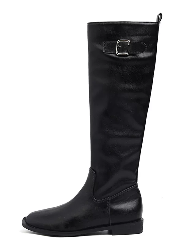 Leather demi-season universal high boots, fitted