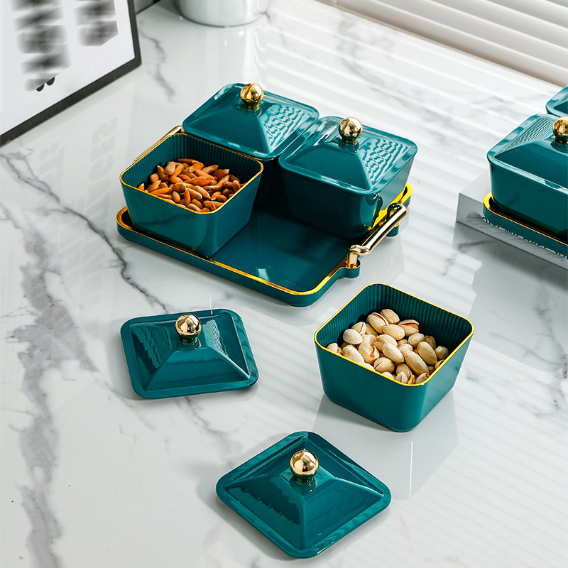 Plato de fruta sala de estar hogar mesa de té merienda fruta seca caramelo tuerca merienda plato merienda caja de almacenamiento de luz de lujo