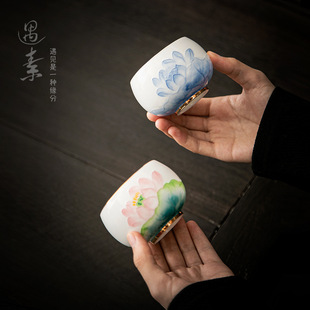 High-end hand-painted Master Cup ceramic tea cup creative hydrangea white porcelain arhat Cup kung fu tea set personal tea bowl
