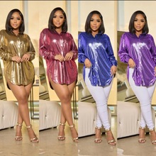 RC3127欧美跨境女装冬季热卖亚马逊2023爆款时尚休闲烫金衬衣