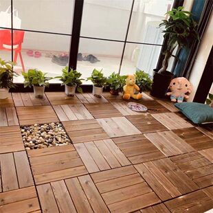 Courtyard Floor Carbonized Anticorrosive Wooden Floor Six Wooden Terrace Garden Layout Wooden Board Outdoor Balcony Stitching Floor Tiles