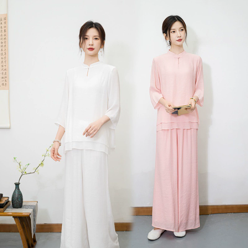 2024 Летний новый ретро национальный стиль сплошной цвет чай дзен