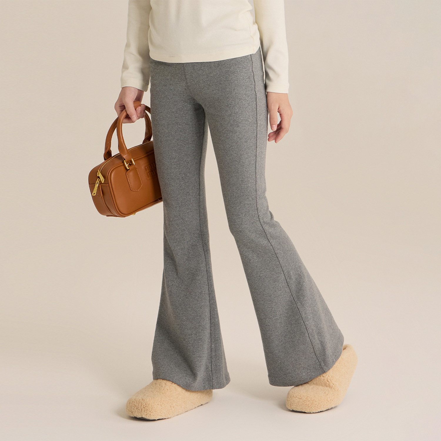 女童高弹修身喇叭裤2025秋冬新款儿童高腰加绒微喇裤百搭休闲裤子