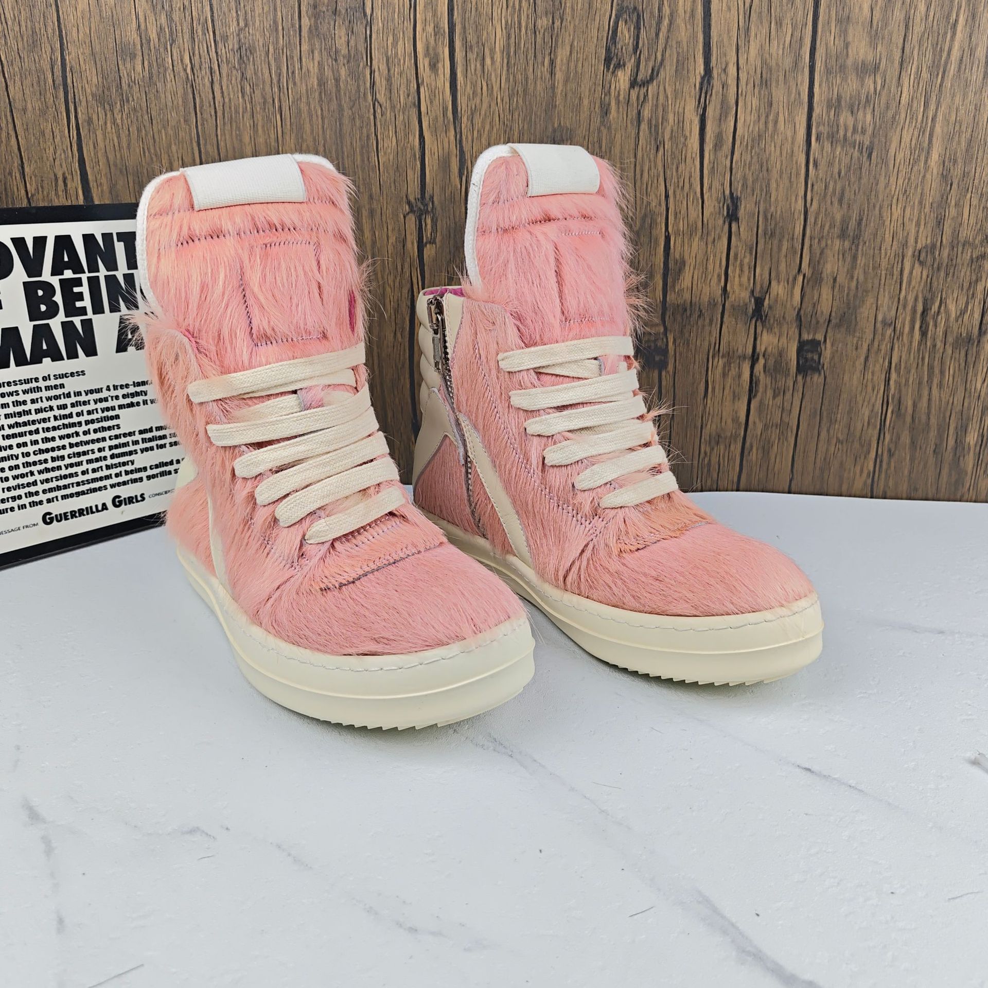 Ro Guangzhou Horse Hair Casual Fashion High-Top Thick-Soled Round-Toe Inverted Triangle High-Top New Couple Boots Trendy Sneakers