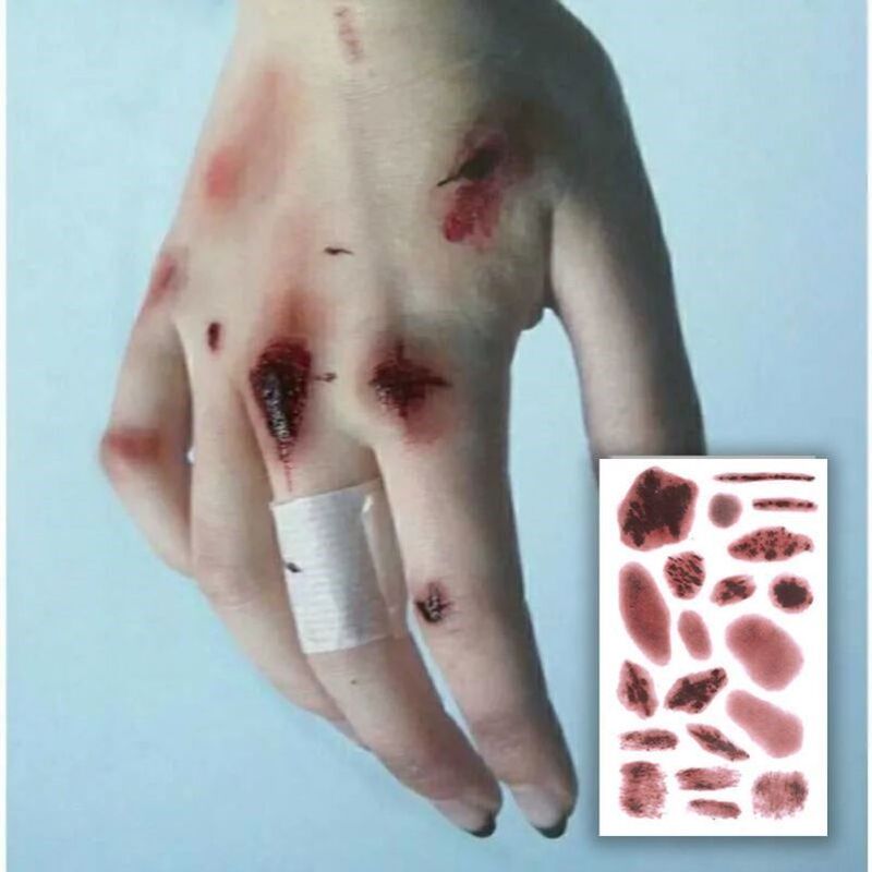 Halloween Tattoo Sticker Simulation Horror Bleeding Fake Wound Contusion Scar Paper Party Bar Makeup Face Sticker