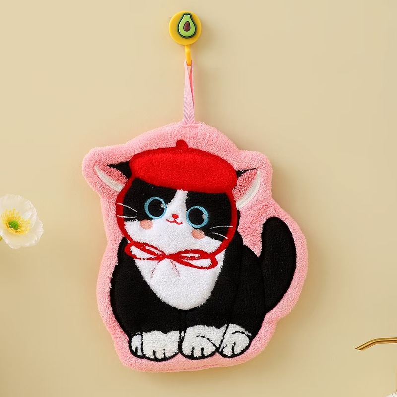 漫画ランニング子猫コーラルベルベットハンドタオルぶら下げ家庭用糸くずの出ないバスルームキッチンハンドタオルかわいい|undefined