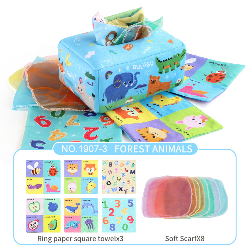 NO.1907-3 숲 동물 조직 상자 (3 개의 울리는 종이 사각형 스카프 + 8 개의 실크 스카프) 79.2G