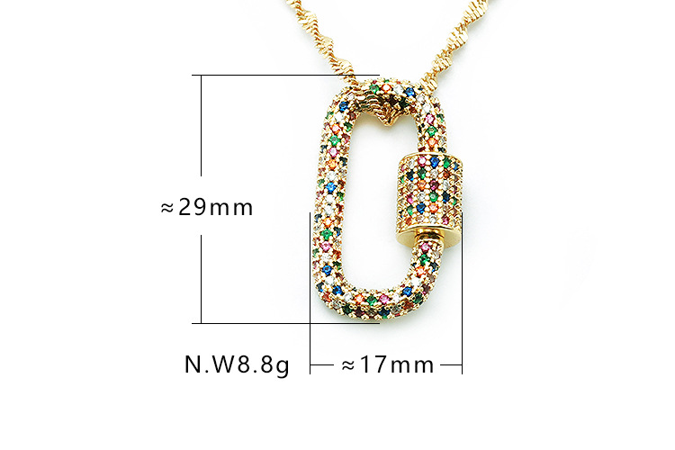 Fashion Gold Lock Copper Inlaid Color Zircon Pendent Necklace display picture 1