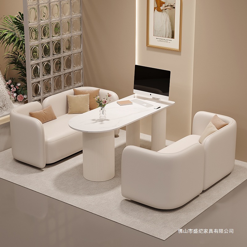 Cream Style Beauty Salon Negotiation Table and Chair Combination Wedding Shop Rest Area Negotiation Table Nail Shop Booth Sofa