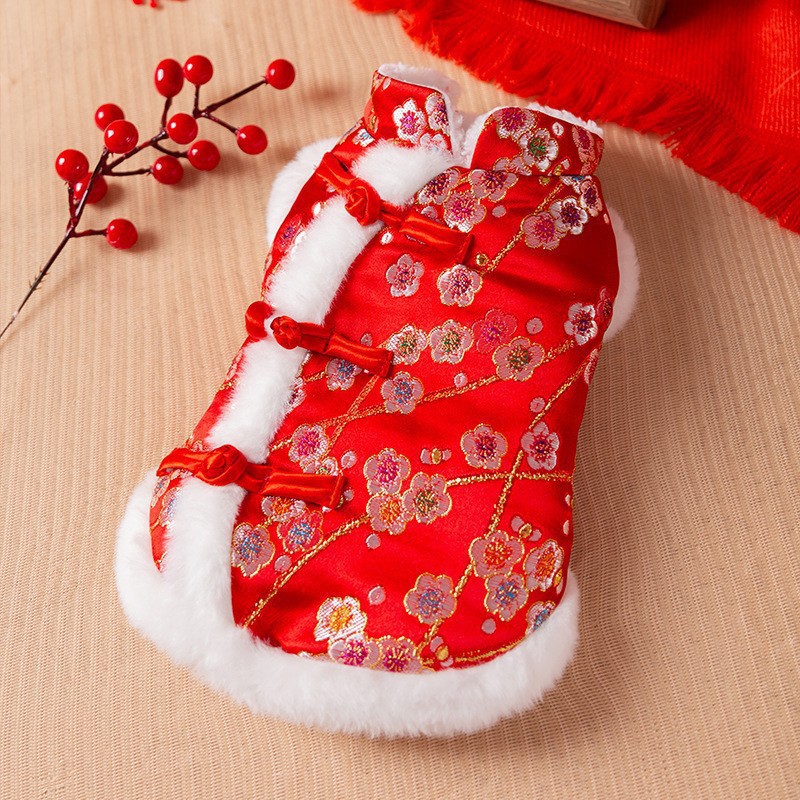 Ropa de Año Nuevo para gatos en invierno engrosado vestido de China mascota gatito gato muñecas de otoño y invierno gato azul camisa de Año Nuevo