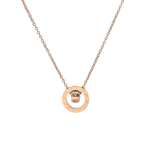 Korean 18k Rose Gold Simple Roman Six Diamond Necklace for Women, Titanium Steel, Non-Fading, Fashionable Clavicle Chain, Wholesale