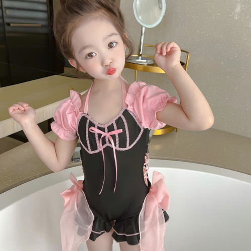 Girls swimsuit one-piece 2024 new style baby summer girl internet celebrity one-piece children's summer swimsuit