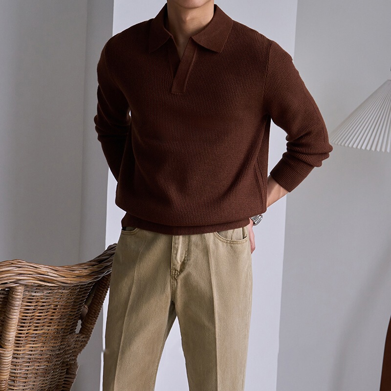 Light Mature Style Casual Sweater Men's Autumn and Winter Clothing Business Solid Color Knitted Sweater Old Money Style Lapel Knitwear Light Mature Style Casual Sweater Men's Autumn and Winter Clothing Business Solid Color Knitted Sweater Old Money Style Lapel Knitwear