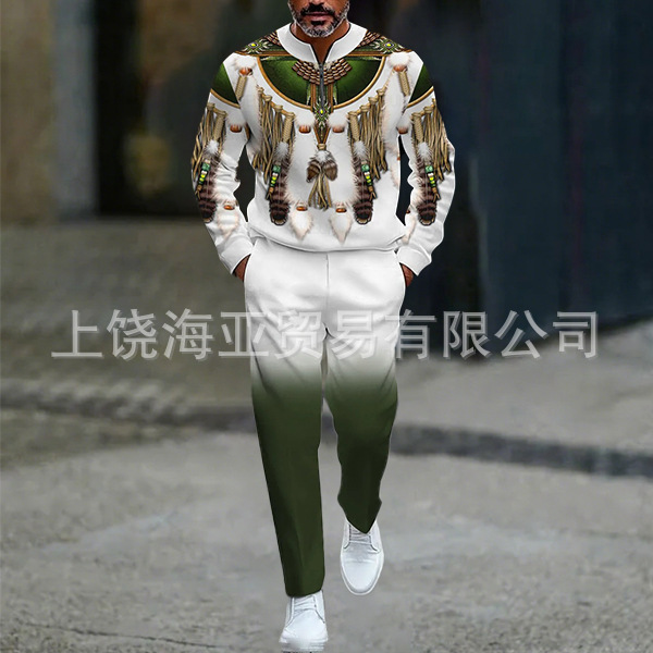 2025跨境外贸新品欧美热卖休闲潮流爆款男装两件套3d数码印花|undefined