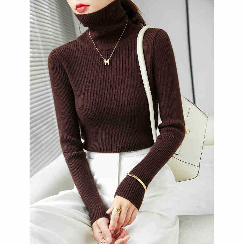 高领毛衣女冬加厚内搭秋冬款新款洋气修身显瘦爆款针织打底衫_咖