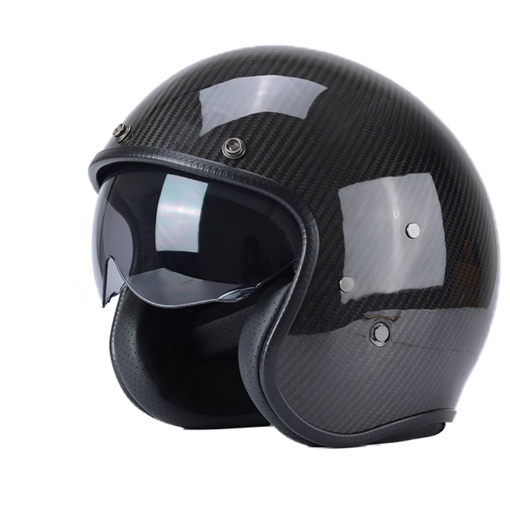 3/4 carbon fiber helmet Harley motorcycle helmet retro half helmet built-in lens motorcycle helmet 3C certification