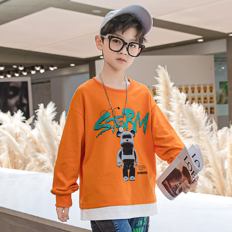 童装男童卫衣假两件2021秋季新款韩版7中大童套头衫潮圆领上衣8岁|ru