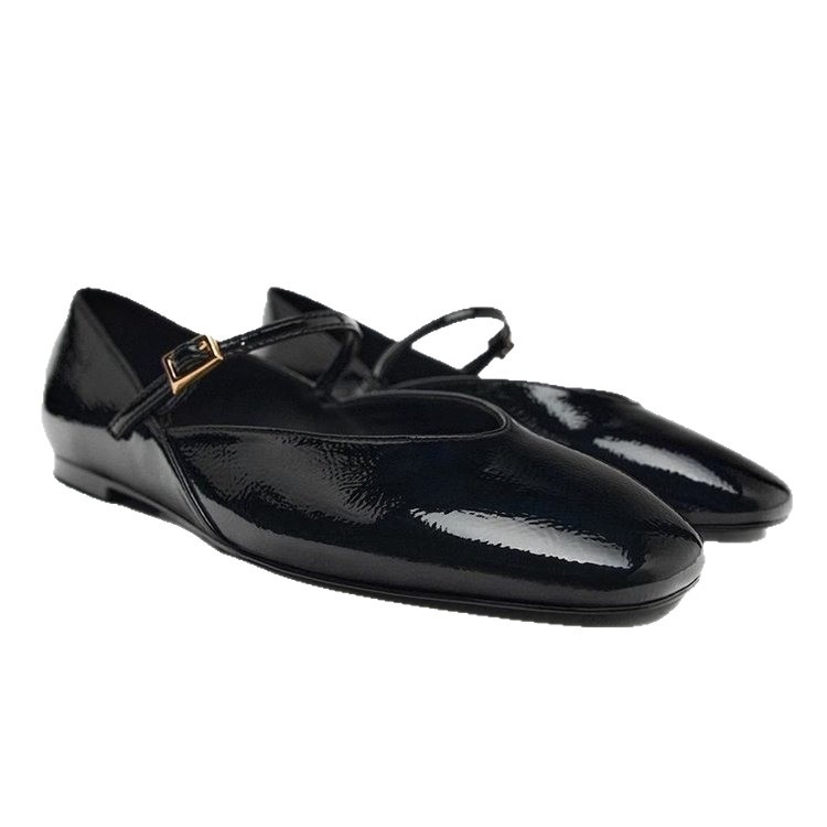 2026 primavera y otoño nuevo tacon plano con hebilla, zapatos de ballet de piel de aceite agrietados, zapatos de ballet planos
