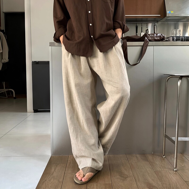 Khaki Lightweight Linen Casual Pants for Men, Summer Old Money Style Cotton-Linen Straight-Leg Breathable Long Pants Khaki Lightweight Linen Casual Pants for Men, Summer Old Money Style Cotton-Linen Straight-Leg Breathable Long Pants