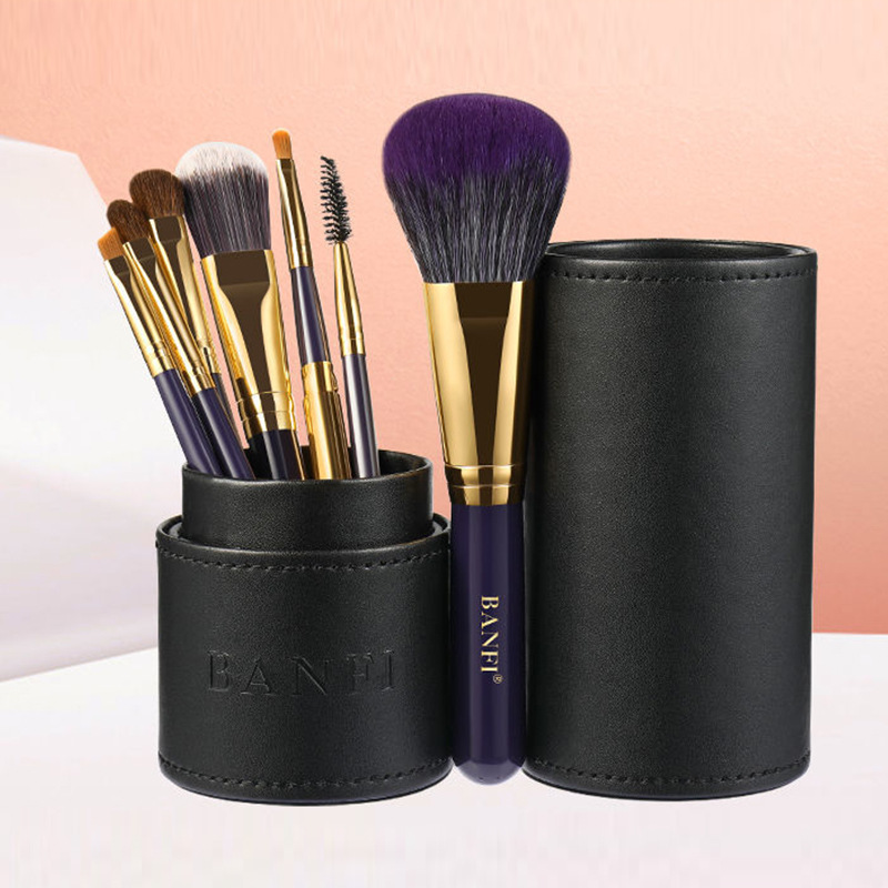 Set de brochas de maquillaje - 7 piezas de pelo de caballo, para rostro y ojos