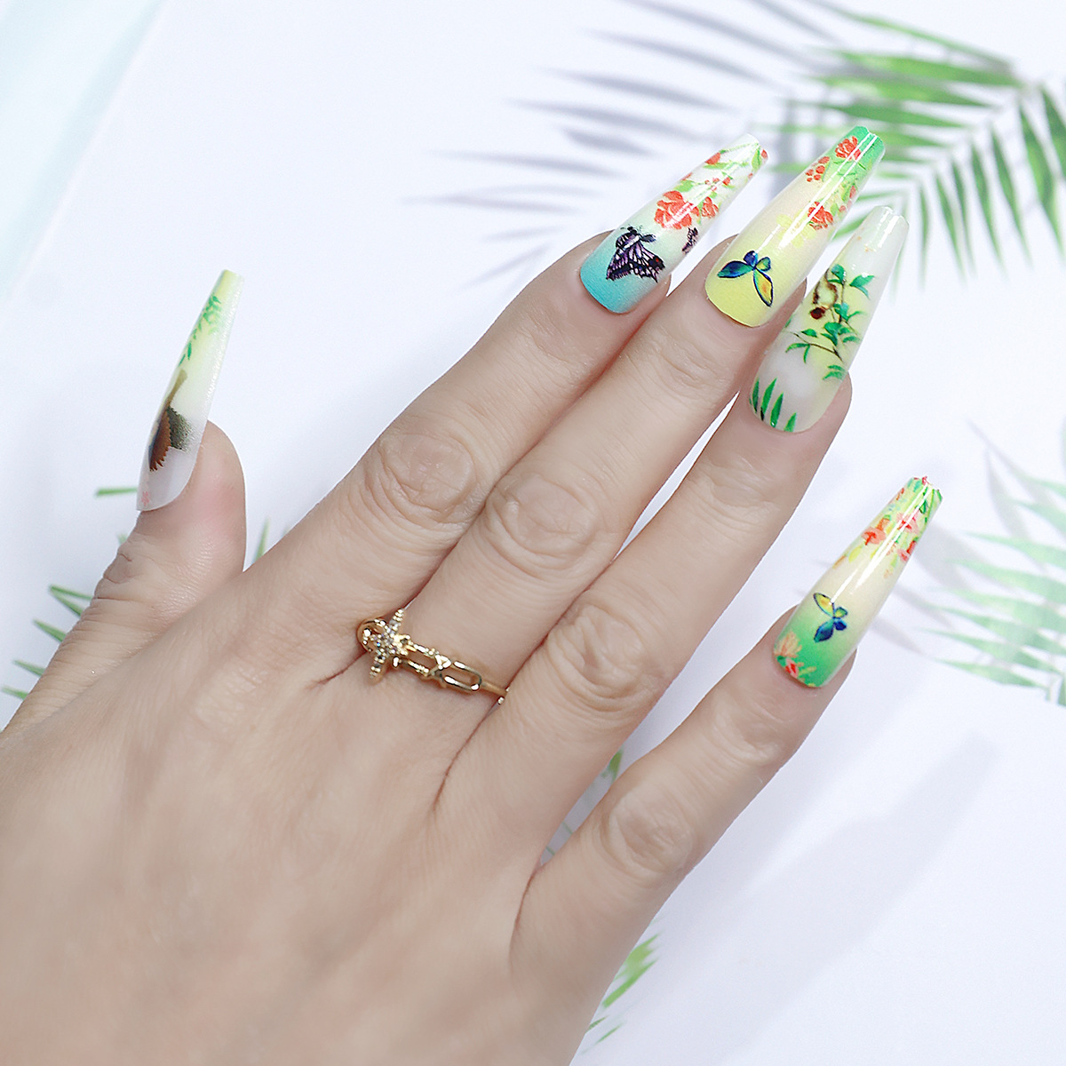 Manicura parche de uñas acabado desgaste desmontable manicura repetida hembra Cabeza Cuadrada extraíble uñas falsas de longitud media