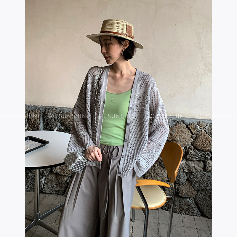 Ac Sunshine Hollow-Out Aesthetic Lyocell Silk and Paper Hole-Punched Stitching Versatile Cardigan Women's Top 19663 Ac Sunshine Hollow-Out Aesthetic Lyocell Silk and Paper Hole-Punched Stitching Versatile Cardigan Women's Top 19663