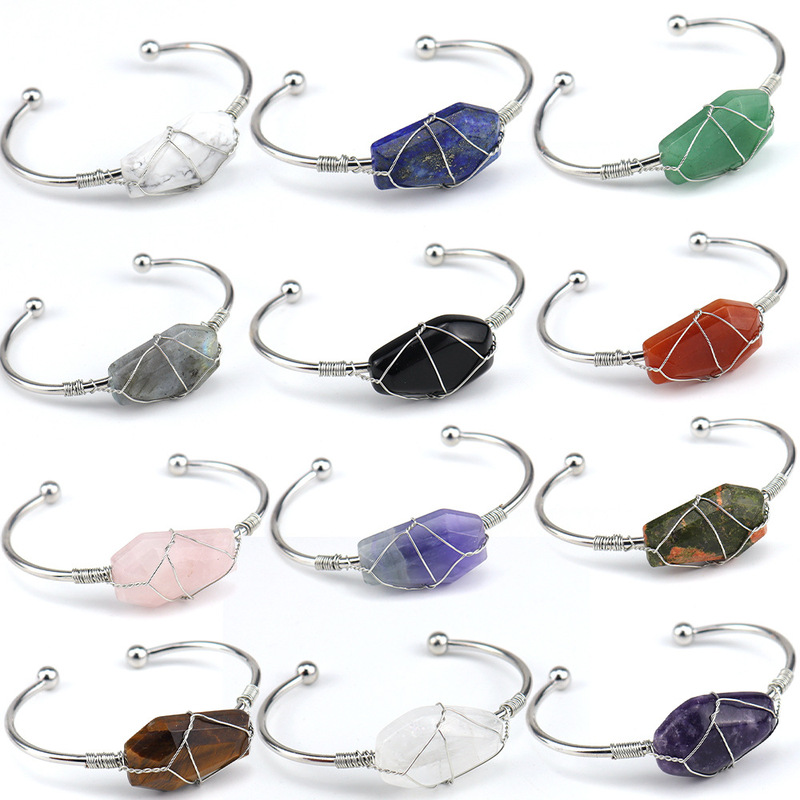 Amazon handmade copper wire wound natural crystal hexahedron bracelet bracelet original stone crystal bracelet B21 Amazon handmade copper wire wound natural crystal hexahedron bracelet bracelet original stone crystal bracelet B21