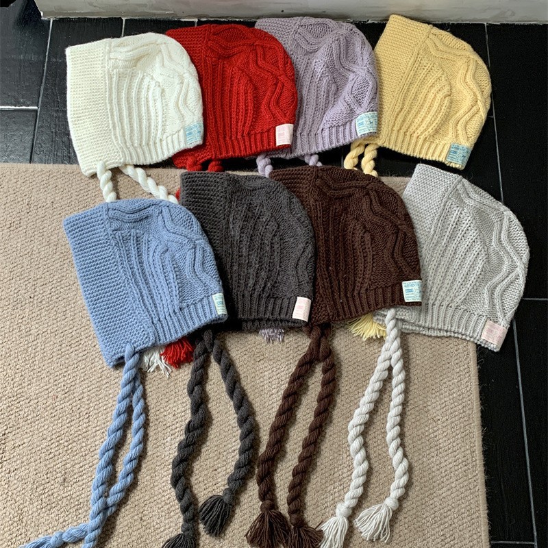 韩国氛围感粗棒辫子针织帽ins护颈围脖一体巴拉克拉法帽毛线帽冬