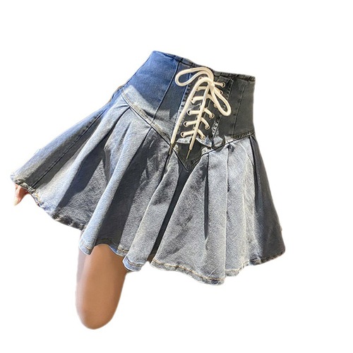 Denim Jeans pleated Mini Skirts for women girls pleated Mini Pleated Skirtsjean skirts female