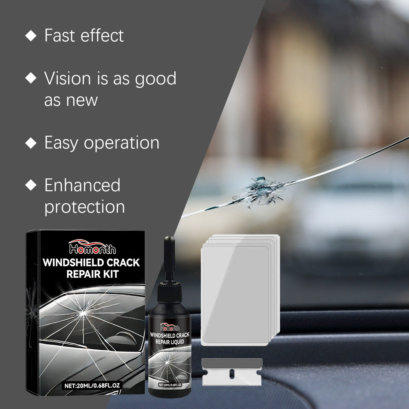 Homonth Car Windshield Crack Care Solution Car Glass Care Tool Crack Glass Adhesive Liquid