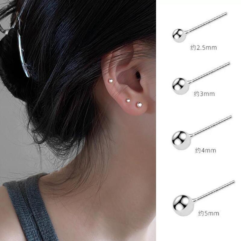S925 Sterling Silver Earrings Women's Ear Holes Silver Pin Earrings Classic Small Ball Japanese and Korean Exquisite All-Match Cold Style Earrings