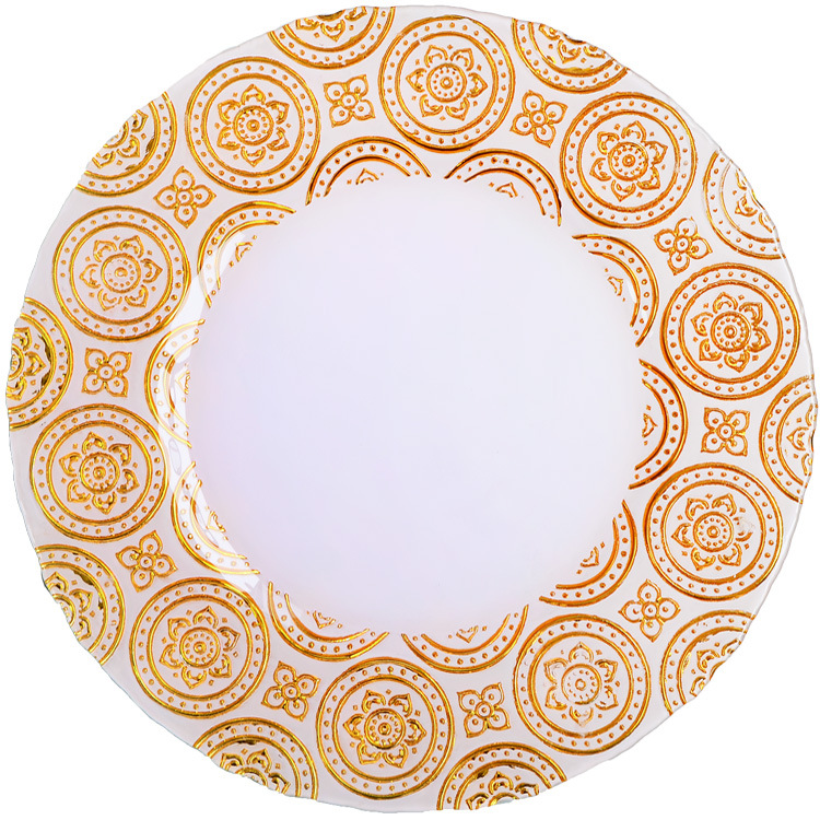 Customized Round Glass Plate, High-Looking Household Western Food Plate, Electroplated Gold Edge, Cross-Border Fruit Salad Plate, Steak Plate