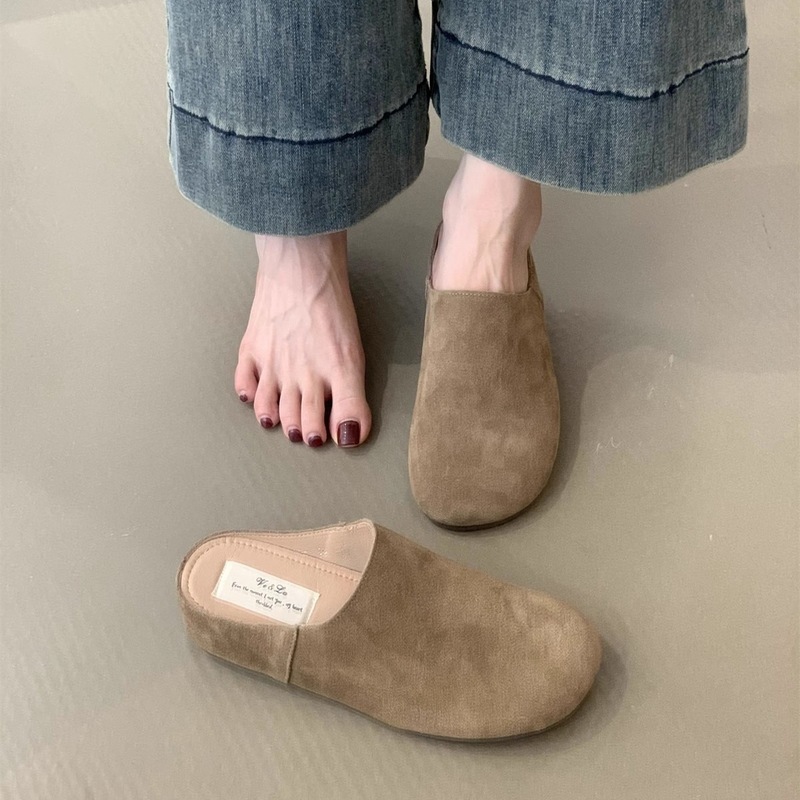 牛皮版~内增高厚底勃肯拖鞋女春秋新款森系复古坡跟包头半拖鞋子|undefined